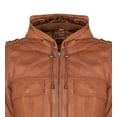thumbnail image 4 of Mens Leather Hooded Varsity Jacket - Cullompton in Tan, 4 of 4
