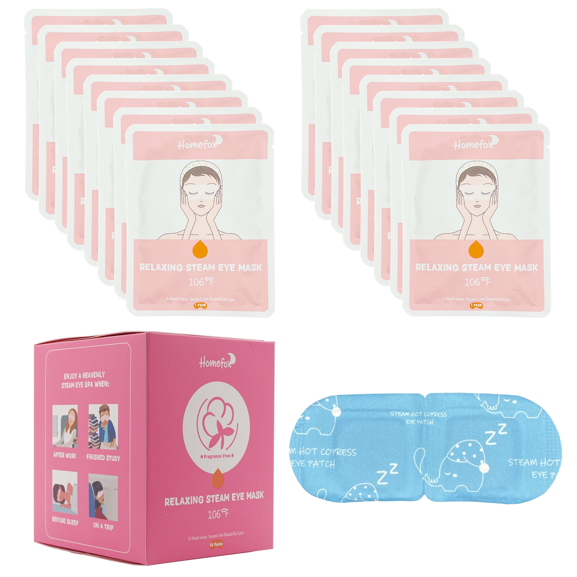 HOMEFOX 16 Pack Disposable Steam Eye Mask for Dry Eyes Puffy Eyes Relief Sooth Pad Fragrance Free