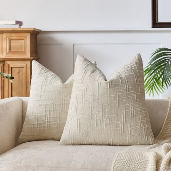 Surpdew Spring Cream Chenille Throw Pillow Covers 18X18 Inch - Cream White Set Of 2, Farmhouse Decorative Textured Neutral Boho Pillow Cases Easter For Couch Sofa Bed Living Room, Home Decor White