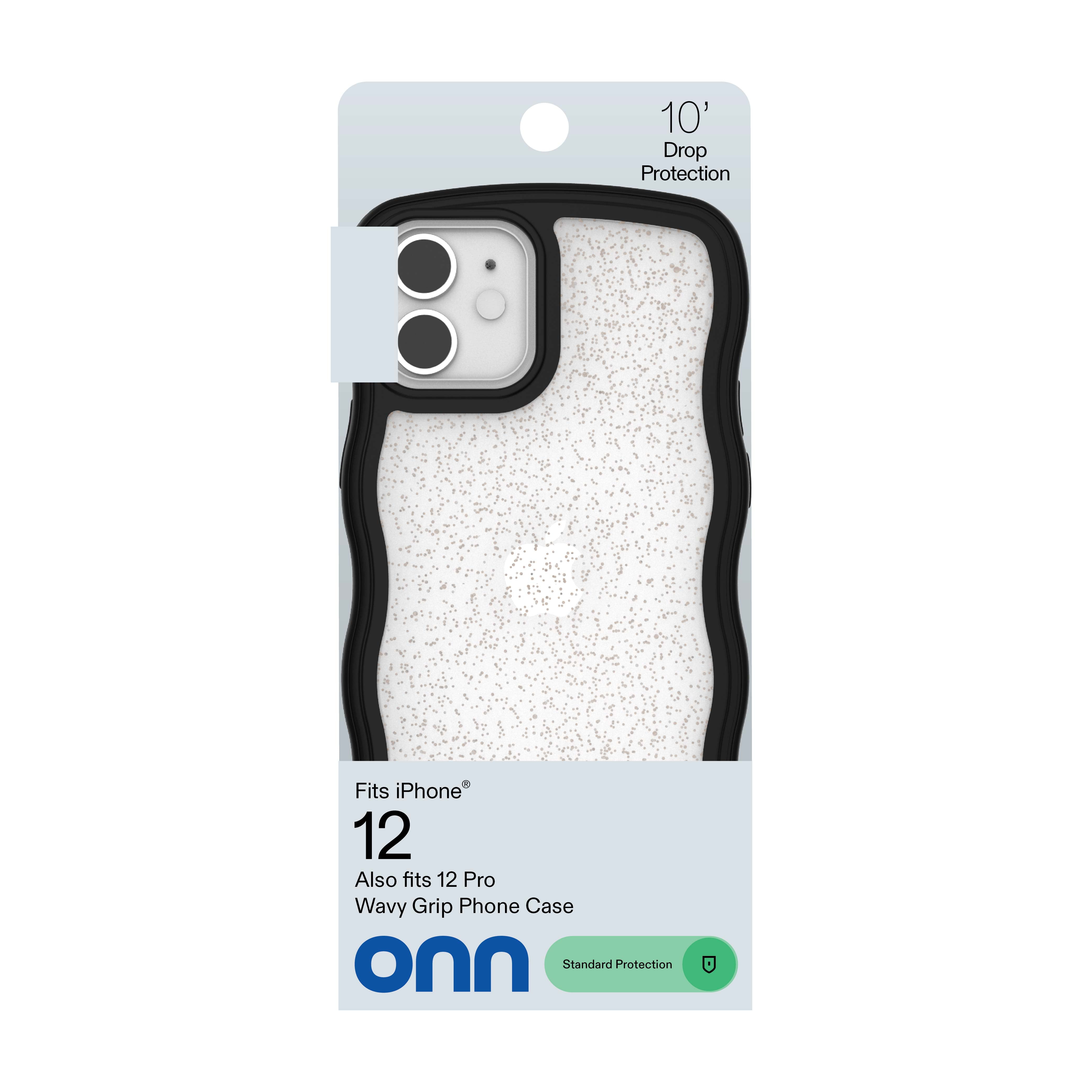 onn Wavy Grip Phone Case for iPhone 12 / iPhone 12 Pro - Black/Gold Glitter