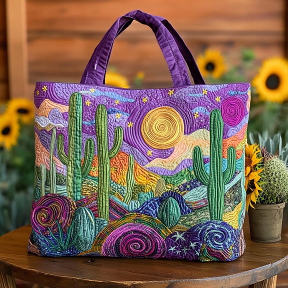 Quilted Tote Bag, Sunset Cactus, Quilted Shoulder Bag, Gift for Her, Everyday Bag, Reusable Market Tote