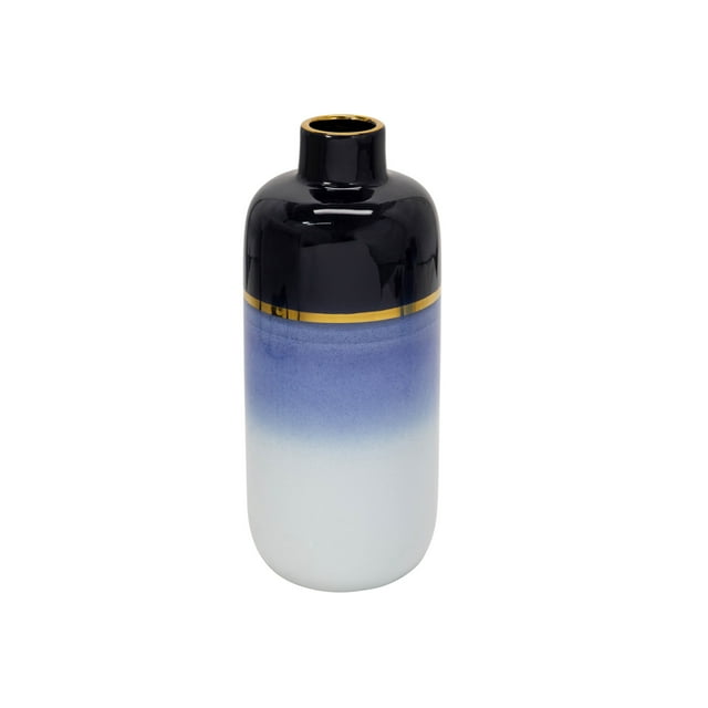Sagebrook Home Ceramic 16" Vase W/ Gold Trim,Blue/White