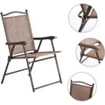 thumbnail image 5 of SOPTY Set of 2 Patio Folding Chairs, Sling Chairs, Indoor Outdoor Lawn Chairs, Camping Garden Pool Beach Yard Lounge Chairs w/Armrest, Patio Dining Chairs, Metal Frame No Assembly,-Brown, 5 of 16