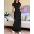 thumbnail image 4 of Women'S Cap Sleeve Round Neck Elegant Casual Bodycon Dress Slim Fit Long Evening Maxi Dress Black S, 4 of 9