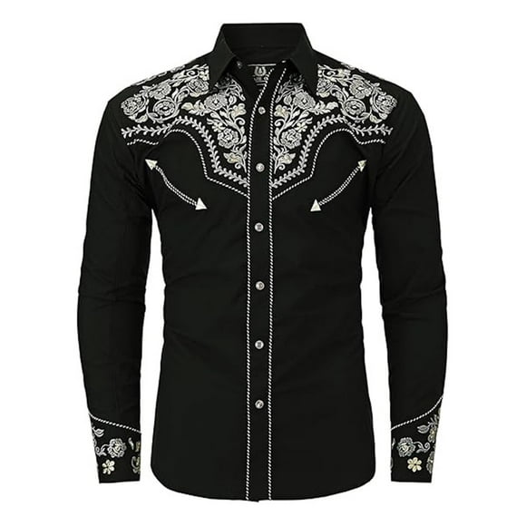 SHIXIAOO Men's Western Cowboy Shirts Long Sleeve Embroidered Shirts Slim Fit Casual Button Down Shirt with Pockets Zip Shirt Suit Men Summer Clothes Men Man Romper Leotard Bodysuit Men Tee Short