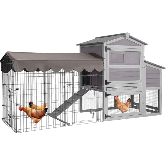 Aivituvin Chicken Coop with Wheels Large Mobile Chicken House with Metal Run Outdoor Poultry Cage with Waterproof Roof,Nesting Box