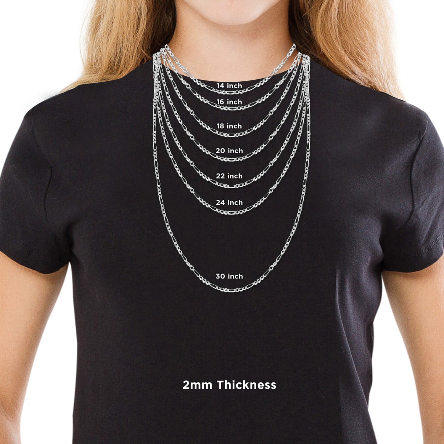 10K White Gold Figaro Chain Necklace 