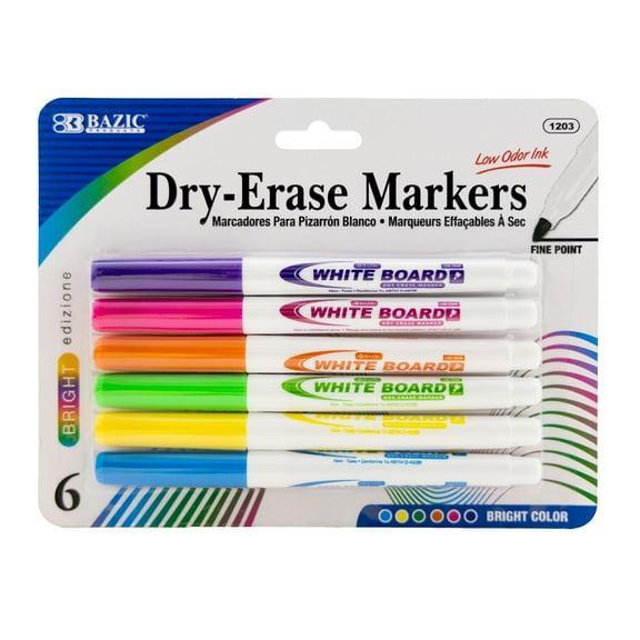 BAZIC Dry Erase Marker Bright Color Fine Tip Whiteboard Markers (6/Pack), 1-Pack