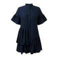 thumbnail image 3 of Innerwin Chiffon A-Line Dresses Ruffle Ladies Short Mini Dress Holiday Solid Color Baggy Swing Sundress Navy Blue XL, 3 of 7