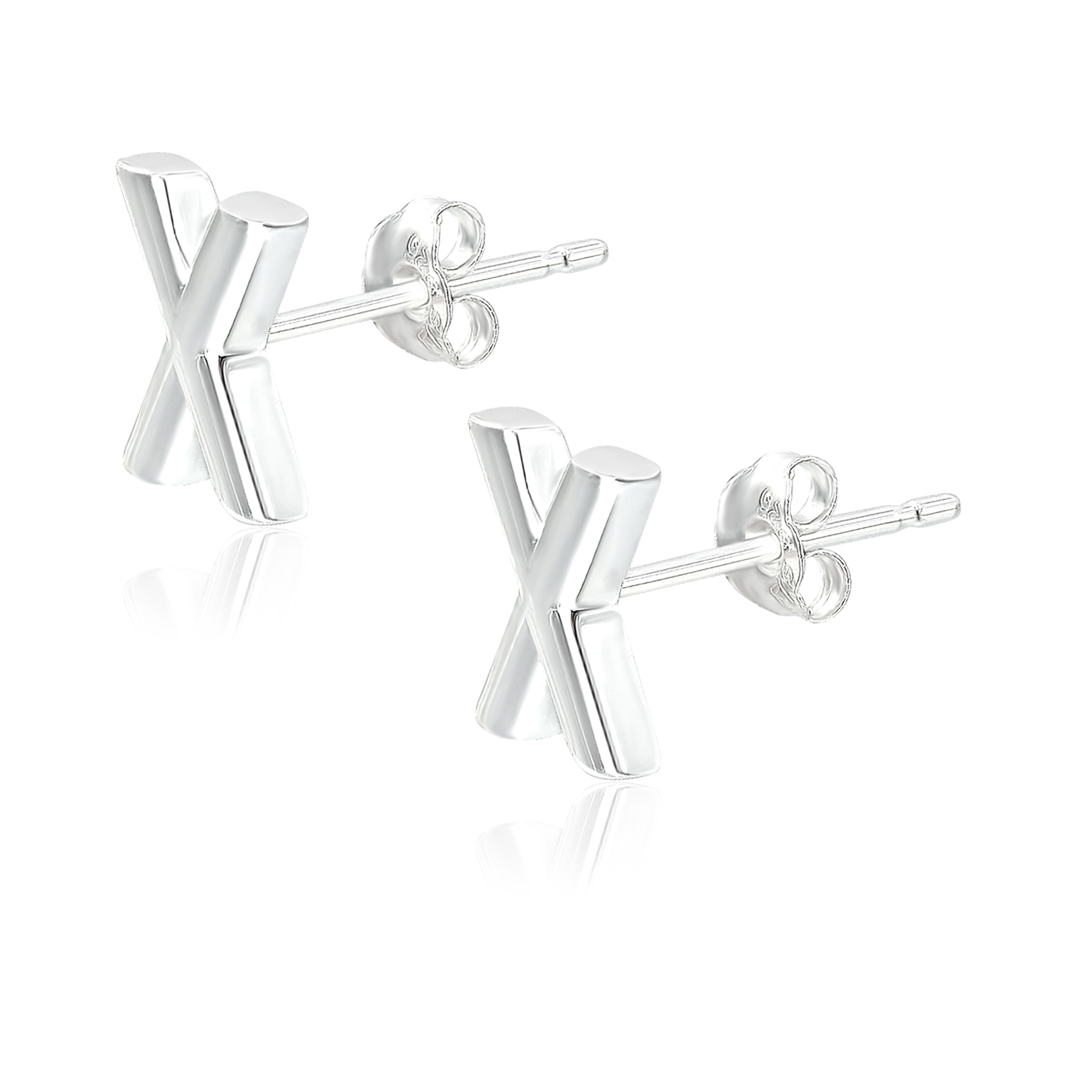 925 Sterling Silver Small Dainty Polished X Stud Earrings