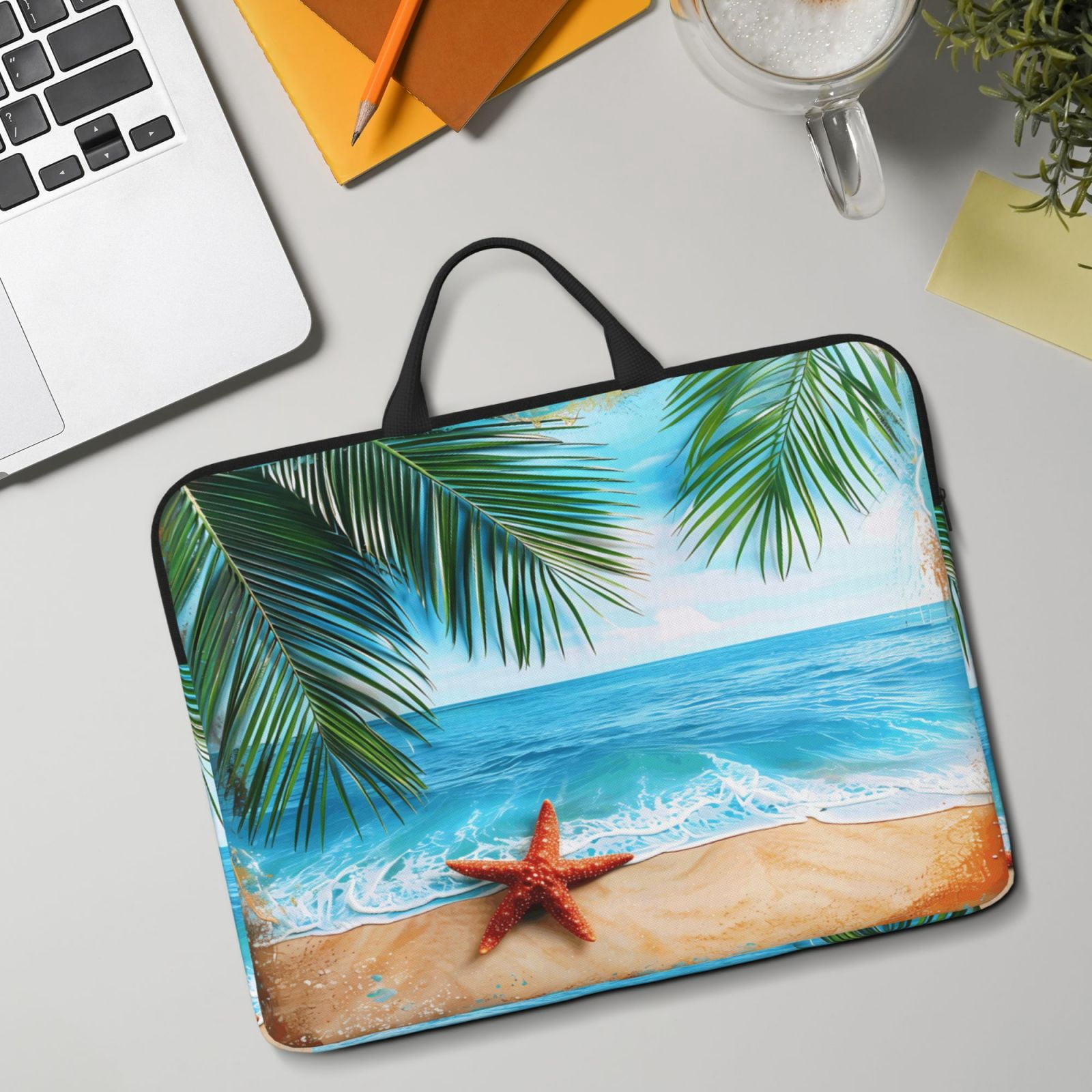 Laptop Sleeve Bag For Women Men 14inch Waterproof Durable Protective Computer Carrying Cover Handle Laptop Case Bag Beach Palm Leaf Starfish (9) (1)