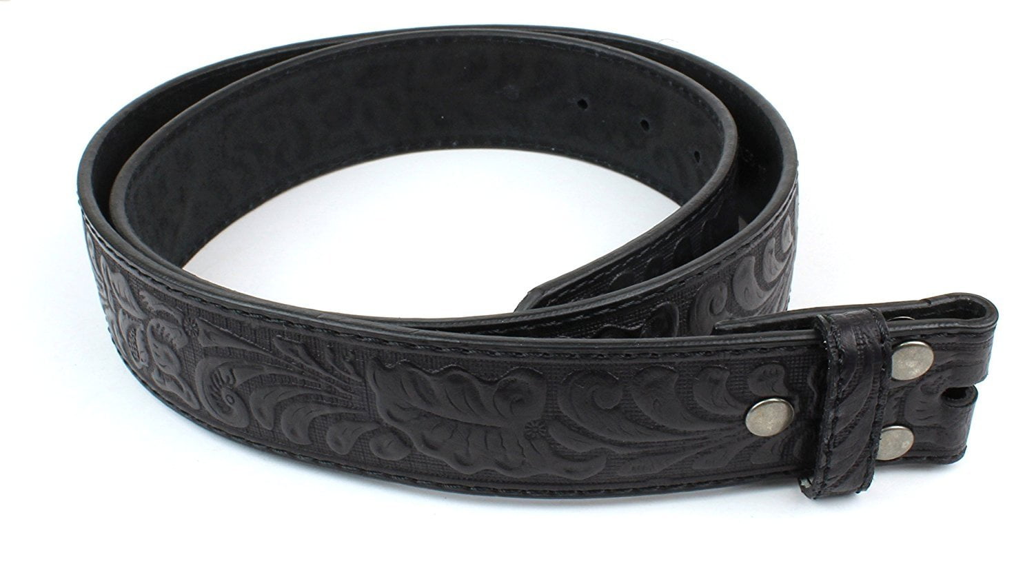 lastig Helder op Berekening Leather Belt Strap with Embossed Western Scrollwork 1.5" Wide with Snaps  Black-XXL - Walmart.com