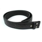 Leather Belt Strap with Embossed Western Scrollwork 1.5" Wide with Snaps Black-XXL