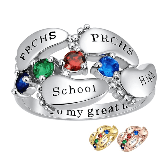 PhaedraOona Birthstone Ring for Women - Custom Mothers Ring Promise Rings for Her with 4 Birthstone & Family Names Jewelry Rings Customized Cubic Zirconia Stones