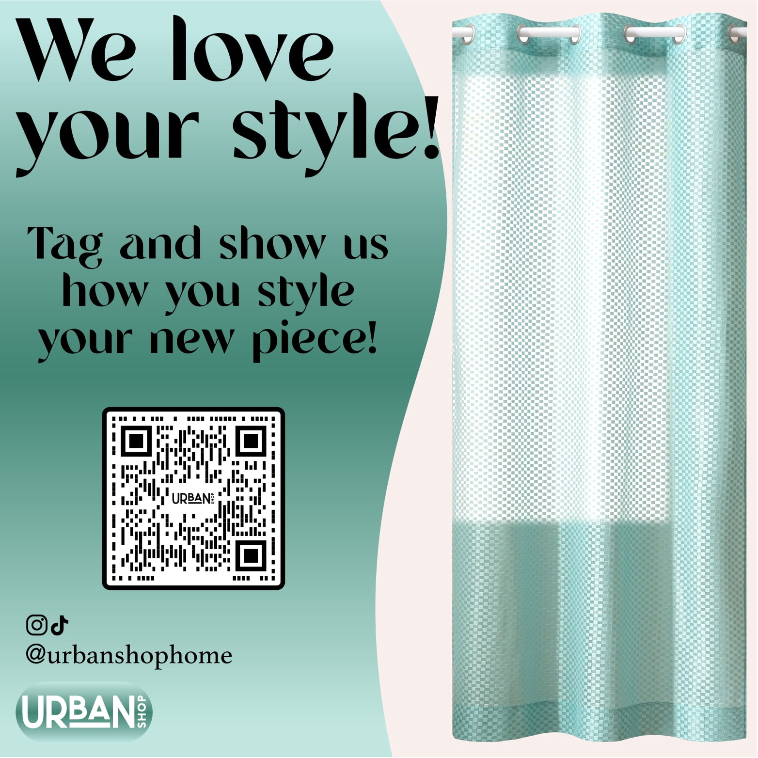 Urban Shop 38" x 84" Sheer Light-Filtering Single Curtain Panel, Aqua Colorblock