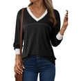 thumbnail image 4 of Only Moment Black Women's Long Sleeve Shirts V Neck Tunic Tops Pullover Sweaters Business Casual Blouses Fall Fashion 2026 S, 4 of 6