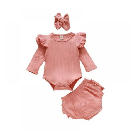 

Bullpiano Baby Clothes for Girls Newborn Outfits 3pcs Casual Suit Shorts Girl Solid Color Romper Girl Clothes Set Baby Romper Outfit