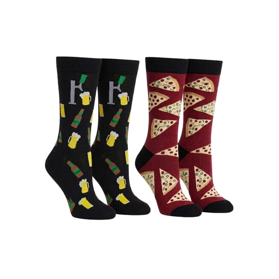 Men's Beer Mugs Socks & Pizza Pepperoni Cheese Fun Novelty Socks 2-Pair Set
