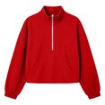 thumbnail image 5 of Liweisiy Women's Half Zip Stand Collar Sweatshirt Drop Shoulder Long Sleeve Solid Color Shirts With Pocket Casual Cropped Pullover Tops Red S, 5 of 5