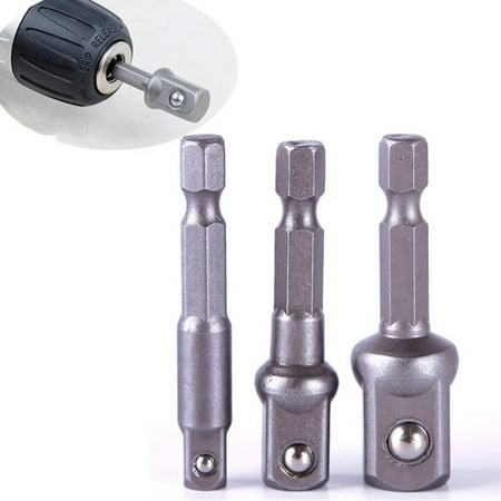 

BAETEUY 3 Pcs Socket Adapter Set Hex Shank to 1/4 3/8 1/2 Inch Chrome Driver Drill Bits