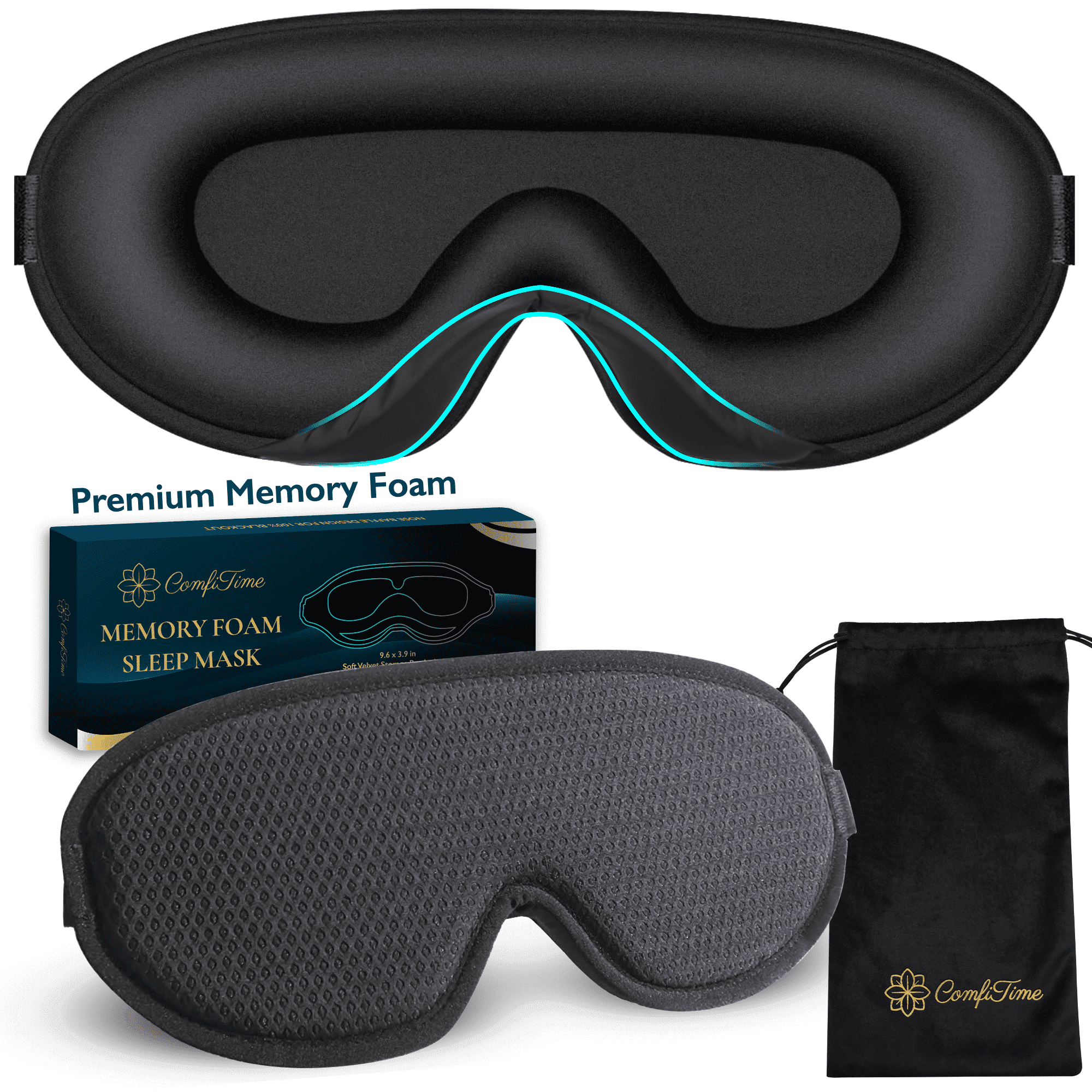 ComfiTime 3D Sleep Mask - 100% Blackout Eye Mask for Sleeping, Eye Covers for Men,Women,Kids, Contour Blindfold with Nose Baffle, Soft & Lightweight Sleep Eye Blinders , Latex-Free, Black