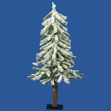 Vickerman 3  x 22  Flocked Alpine Artificial Christmas Tree  Unlit - Snow Covered Faux Tree - Seasonal Indoor Home Decor - Real Wood Trunk