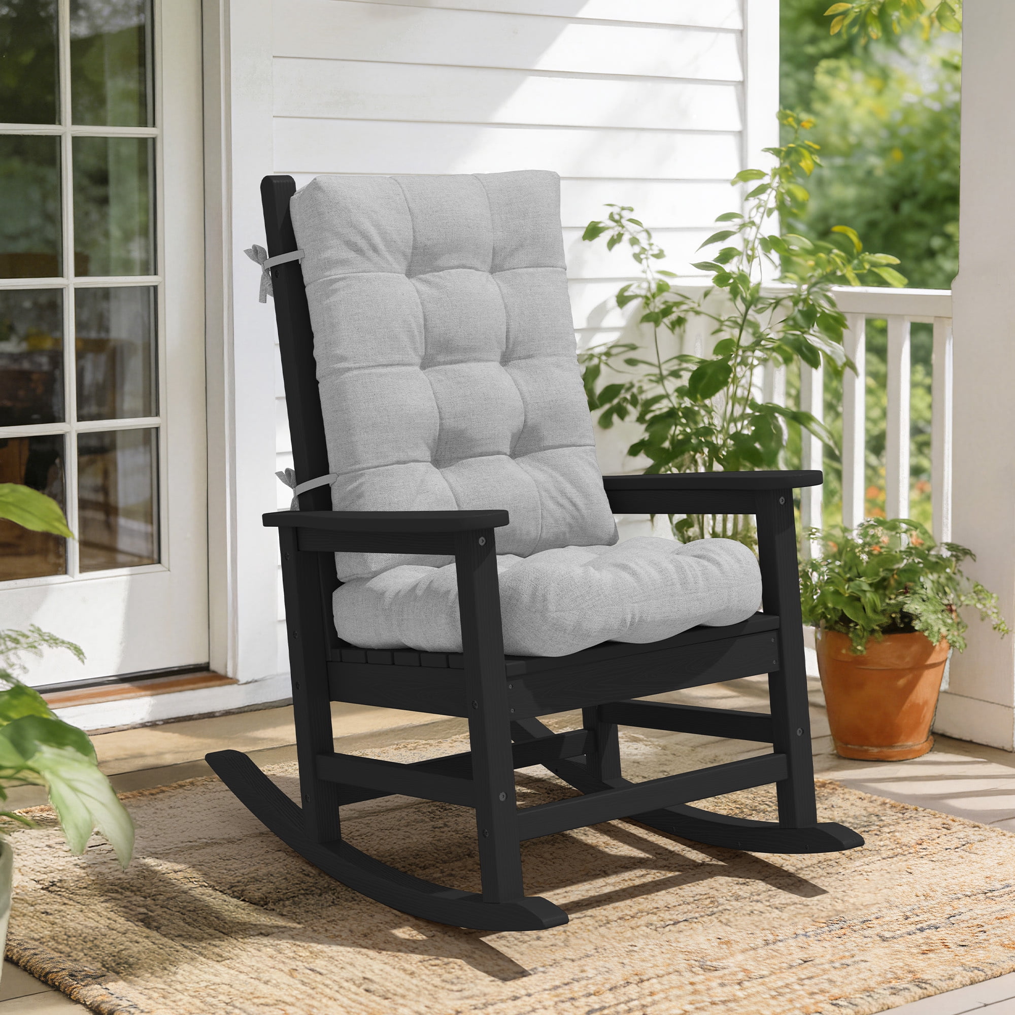 FUNDAZE Outdoor Chair Cushion, 47"L x 19.9"W 1 Piece Cushion W/ Ties for Indoor Outdoor Rocking Chairs, Gray