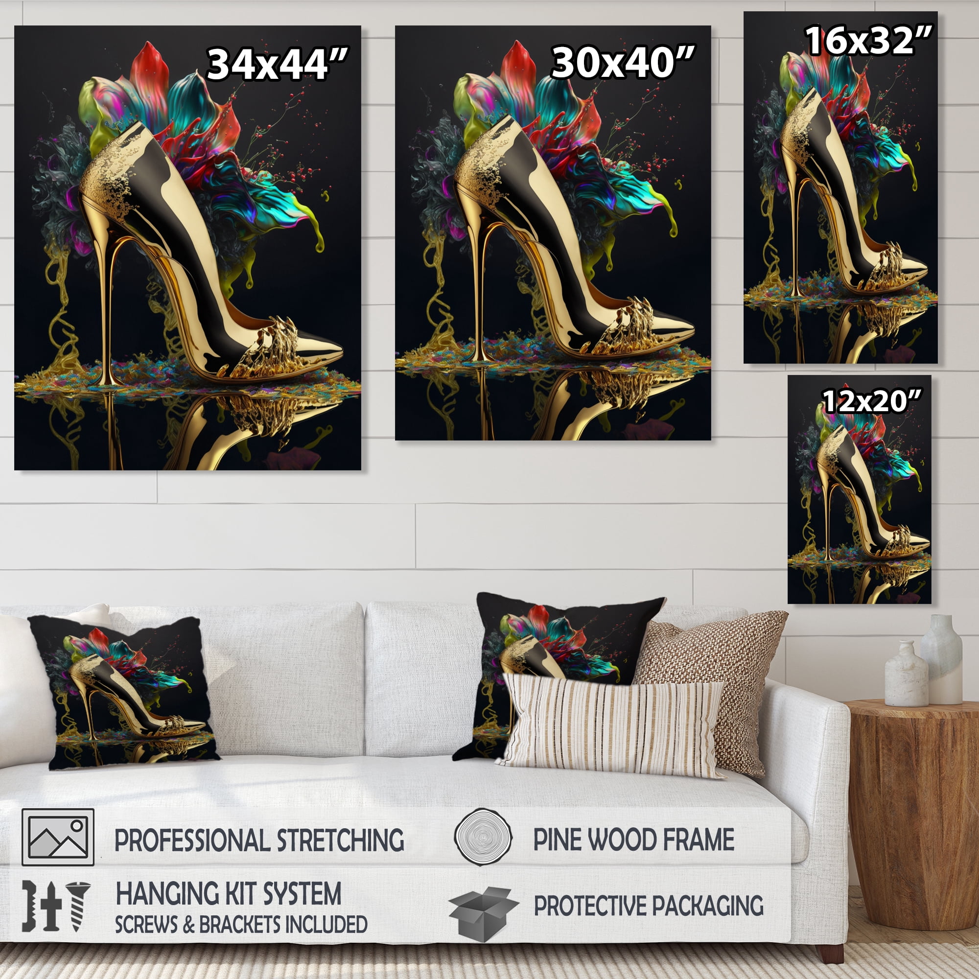 Designart Gold Champagne Heel IV Canvas Wall Art
