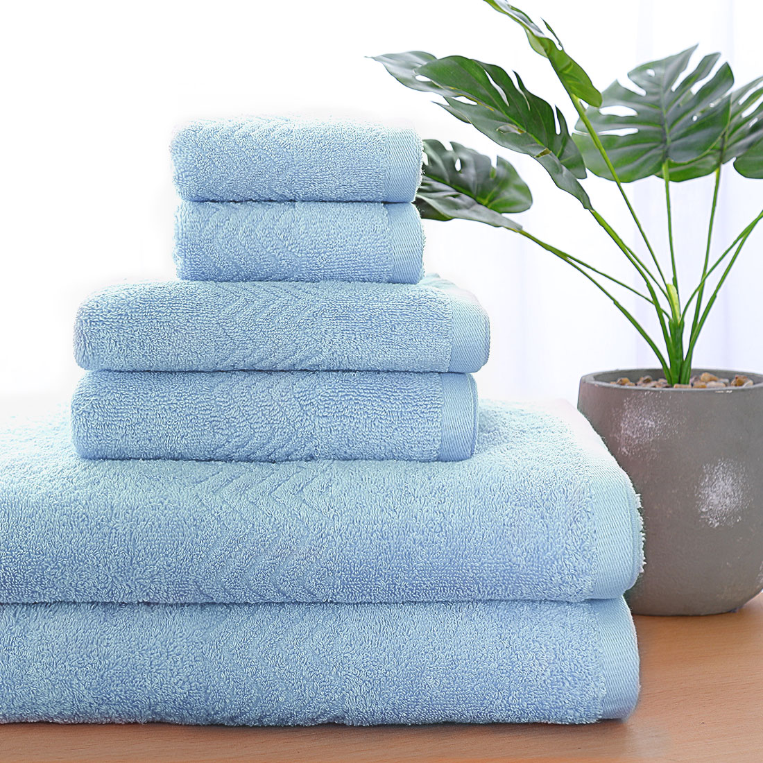 Unique Bargains Soft Absorbent Cotton Plush Bath Hand Towel Set 6 Pieces, Light Blue