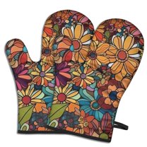 Cute Oven Mitts,Pioneer Flower Floral Print Pattern Oven Mitt 2-Pack Set,Kitchen Gloves for Oven,Heat Resistant Oven Mitts 7.7"x12"