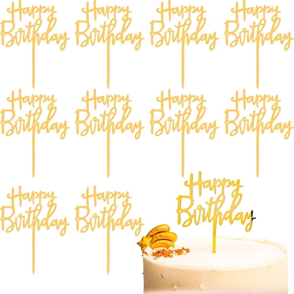 10 Pcs Cake Decorations, Happy Birthday Cake Topper Gold Cake Decorations Happy Birthday Decorations DIY Cake Supplies For Birthday Party