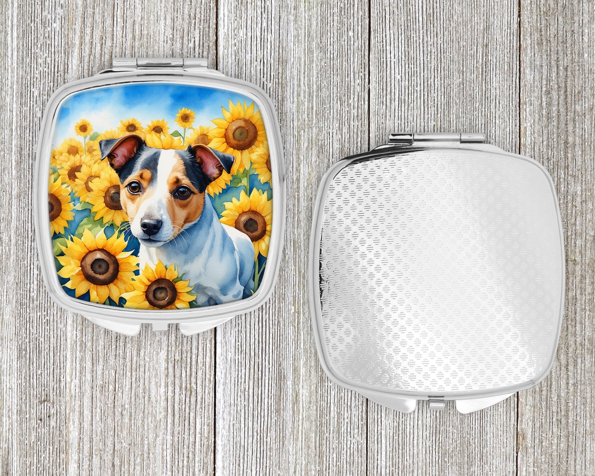 Jack Russell Terrier in Sunflowers Compact Mirror 2.75 in x 3 in