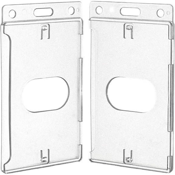 50pcs 50 Pack Hard Plastic ID Card Badge Holder Frosted Vertical Name ID Badge Holder with Easy Access Thumb Slot for School Credit Cards Office Staff 3.97 x 2.36 Inch