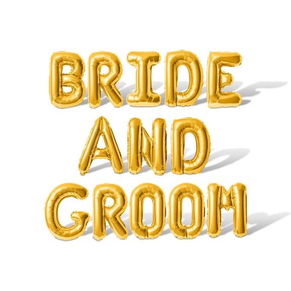 Letter Balloons - BRIDE AND GROOM 16" Inch Alphabet Letters Foil Mylar Balloon Wedding Banner (Gold)