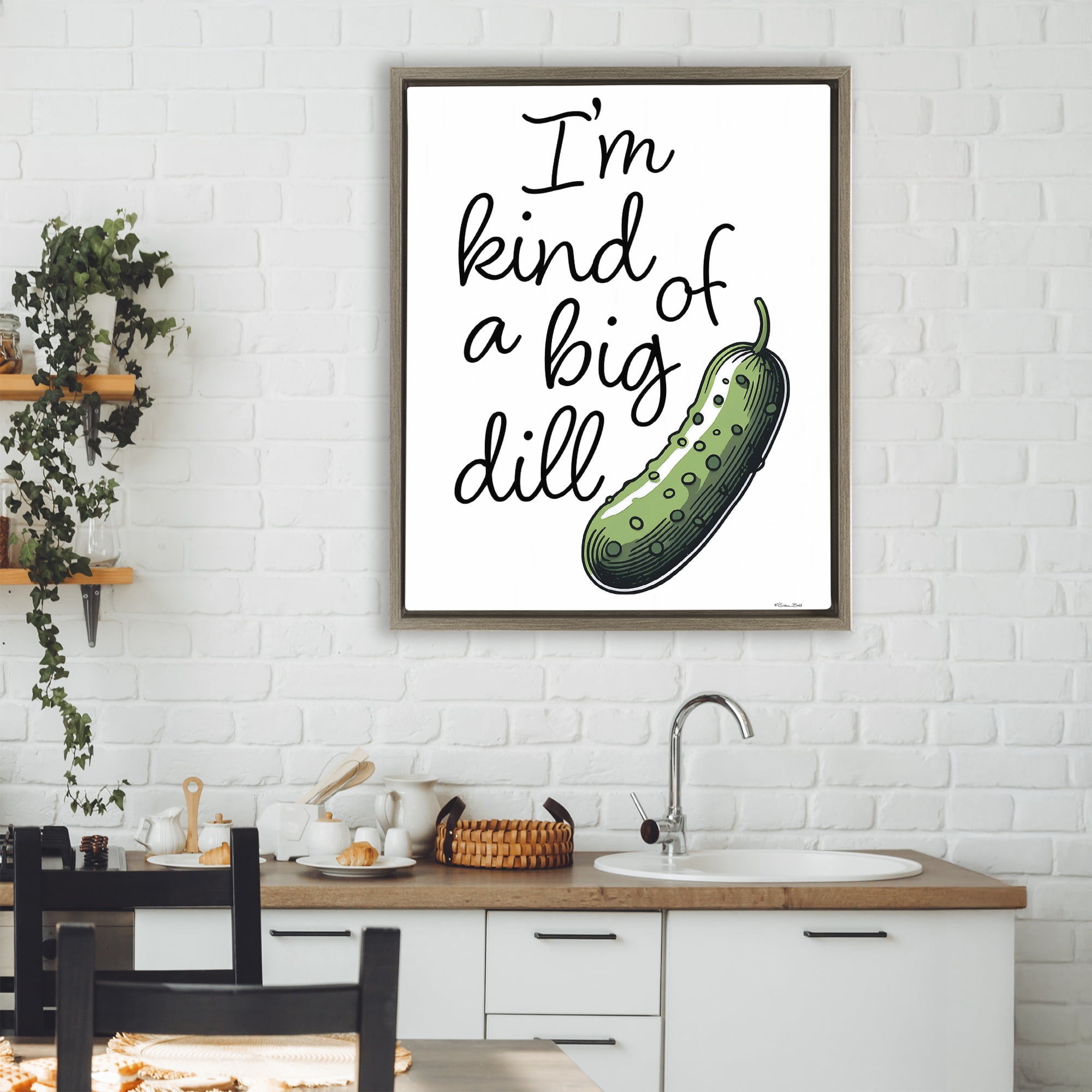 Stupell Industries Kind Of A Big Dill Pickle Brown Framed Floater Canvas Wall Art, design by Susan Ball