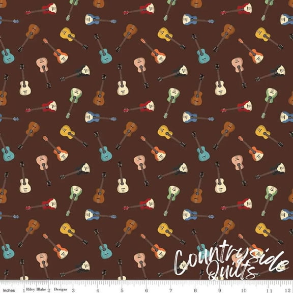 Riley Blake Designs Cowboys Guitars Brown