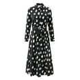 thumbnail image 5 of Conairie Maxi Dresses for Women Dotted Print V Neck Loose Stretch Fashion Long Sleeve Flowy Dress Lightweight Spring Fall Swing Dress Black XXL, 5 of 6