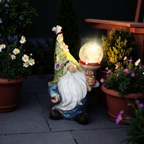 Solar Garden Decoration or Outdoor Small Character Resin Sculpture, Suitable for Courtyard, Balcony, Yard, Lawn Decoration, Fairy Garden Dwarf Statue, Father's Day Gift