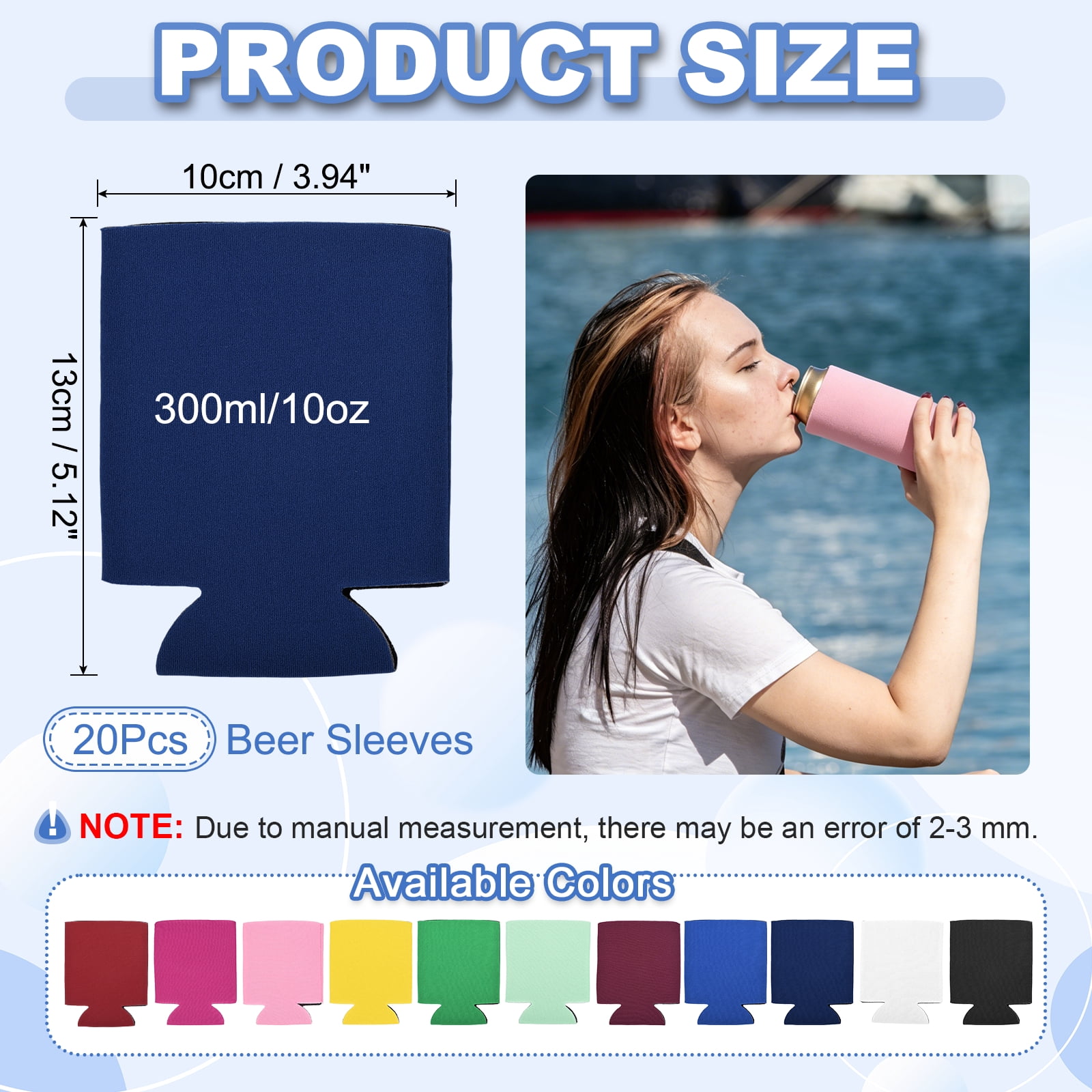 Uxcell 20Pcs Beer Can Coolers Covers, Neoprene Blank Drink Cooler Sleeves Collapsible Insulated Reusable Soda Cover for 10oz Bottles Seltzer DIY Weddings Beach Picnic Party, Deep Blue