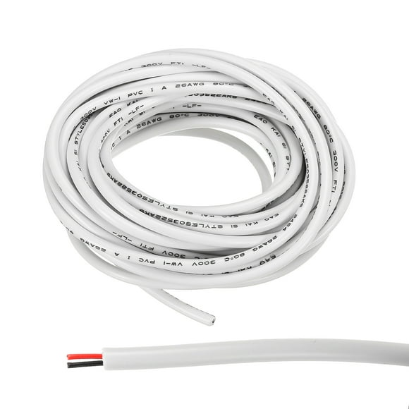 Unique Bargains 26AWG Electrical Wire 2 Conductors Tinned Copper 16.4Ft Low Voltage PVC Case Flexible Extension Power Cord White