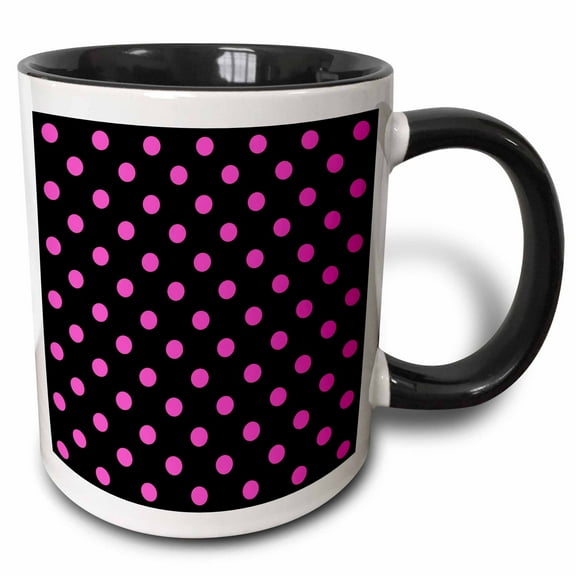 3drose, Black and Pink Polka Dot Print, 11oz Two-tone Black Mug