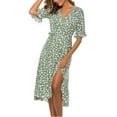 thumbnail image 5 of Ecqkame Women Summer Boho Long Midi Dress Summer Casual Print Dress V-Neck Short Sleeve Loose Dress Green XL on Clearance, 5 of 9