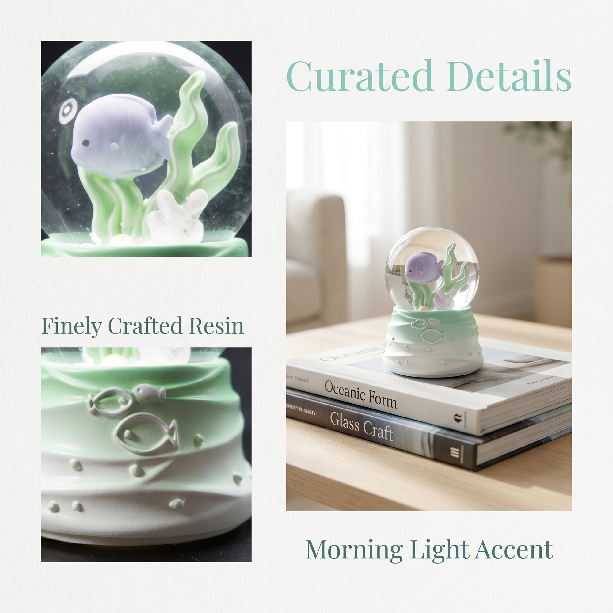 Unique Bargains Cute Cartoon Light Up Crystal Ball Mini Resin Figurine Snow Globe Green