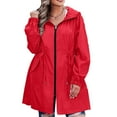 thumbnail image 6 of Fshiont Rain Jacket Women Striped Lined Hooded Lightweight Raincoat Outdoor Waterproof Windbreaker Red L, 6 of 7
