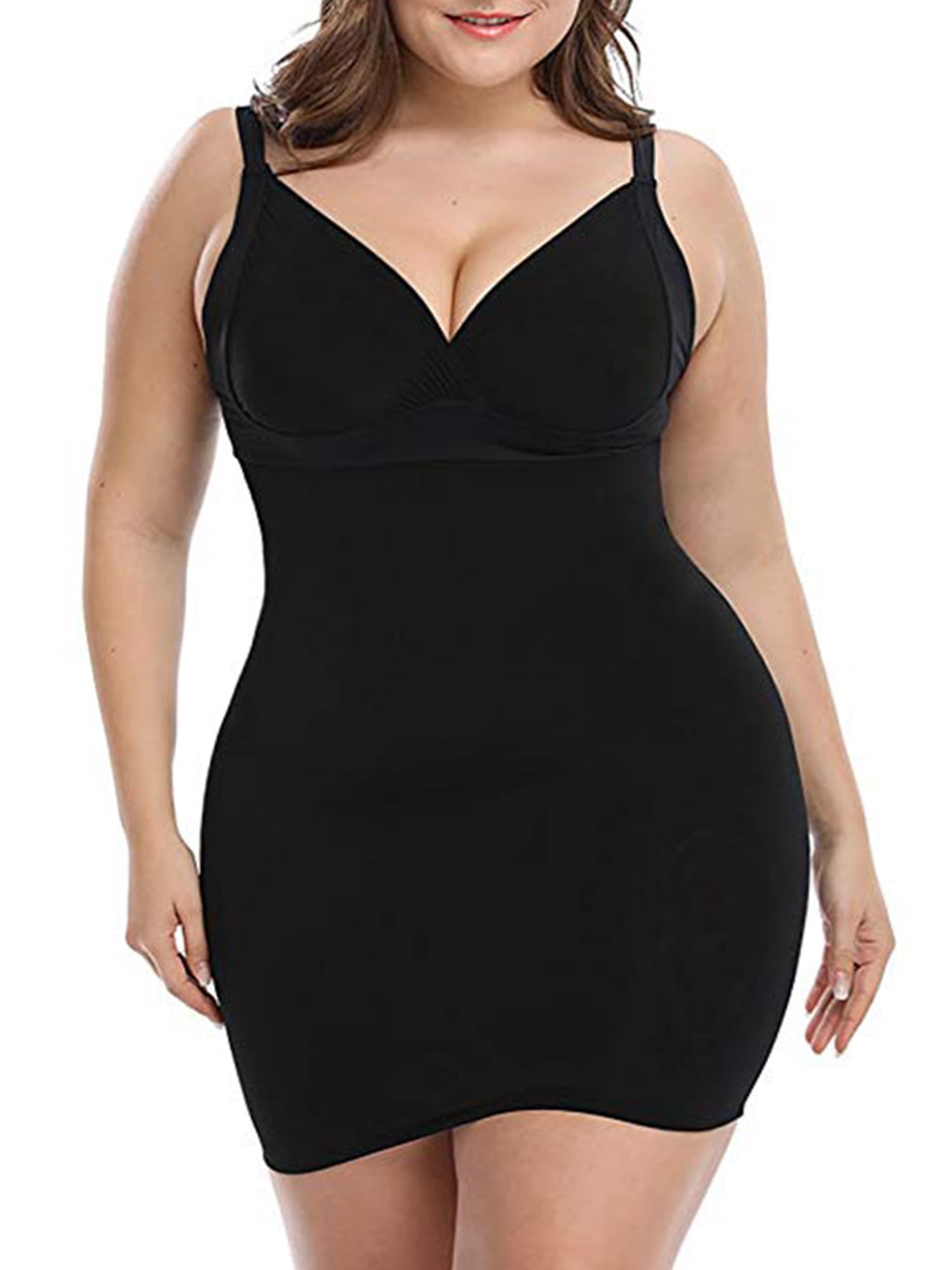 SAYFUT Women's Control Shapewear Plus Size Slip Shapewear Full Slips Long Dress Shaper Black/Nude - Walmart.com