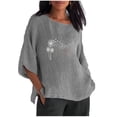 thumbnail image 2 of Hauts d'Été pour Femmes 2023 Femmes Aguichant Imprimé Régulier Bouton Col Rond Manches Trois Quarts Haut Bohème Grande Taille T-Shirt pour Femmes, 2 of 5