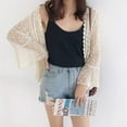 thumbnail image 3 of BOOYOU Women Flare Long Sleeve Shrug Cardigan Hollow Out Crochet Knitted Open Front Sheer Lace Cover Up Sweater Loose Outwear, 3 of 19