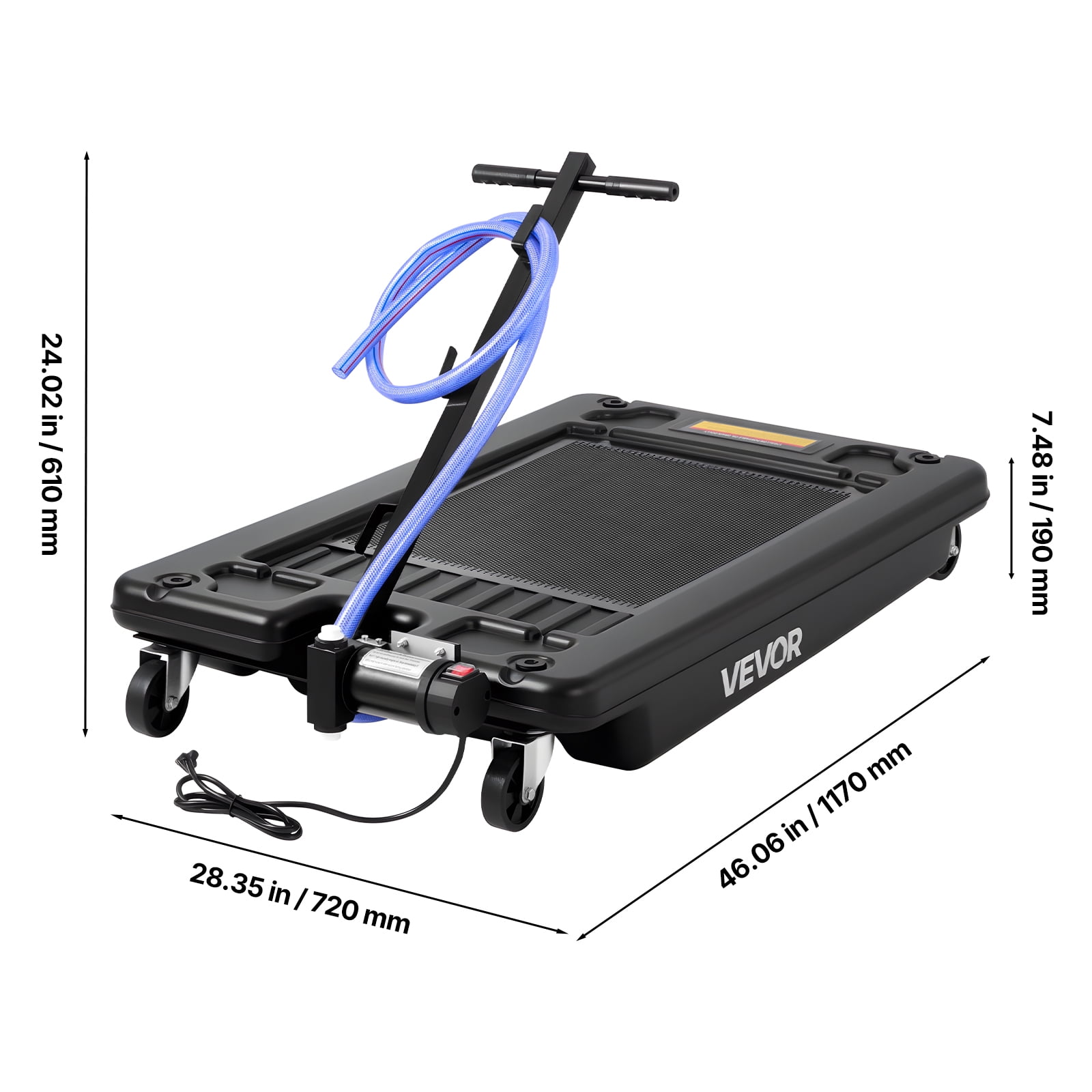 VEVOR Low Profile Oil Drain Pan, 17 Gallon Capacity, Rolling Oil Drain Pan with Electric Pump, 7.2 ft Hose & T Folding Handle, Leak-proof & Corrosion-resistant, Fit for Cars, SUVs, Trucks, ATVs,Black