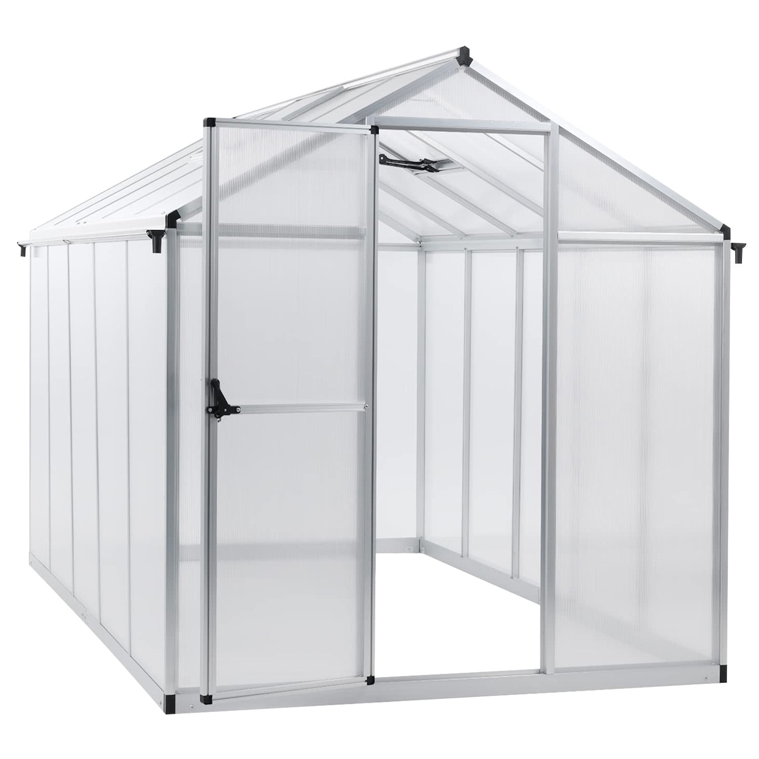 Aoodor 6' x 10' Outdoor Greenhouse, Walk-in Polycarbonate Greenhouse with Aluminum Frame for Outside Backyard, Silver