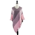 thumbnail image 2 of Styles I Love Womens Color Block Fringe Tassel Poncho Sweater Pullover Cardian Wrap Topper for All Seasons (Pink/Purple), 2 of 6